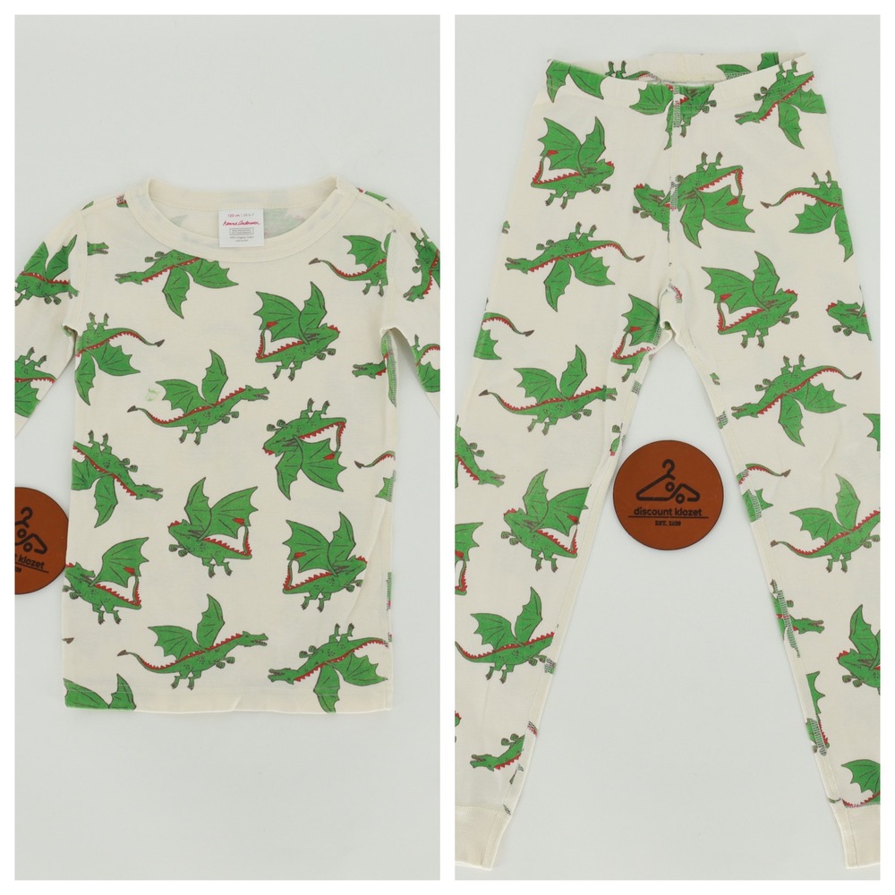 Hanna Andersson Kids Green Dragon Organic Cotton Pajama‎ Set 120 cm Size 6-7